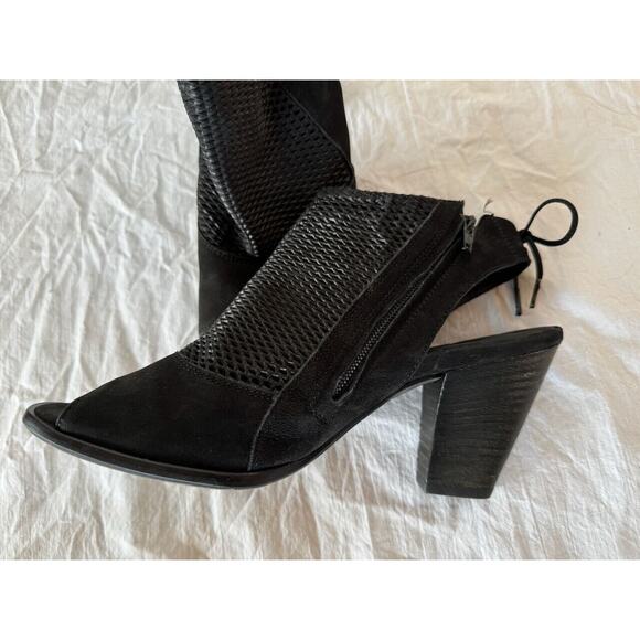 Paul Green Women's Black Bootie Sandal US Sz 7.5/8 Peep Toe Block Heel Zip - Picture 7 of 11